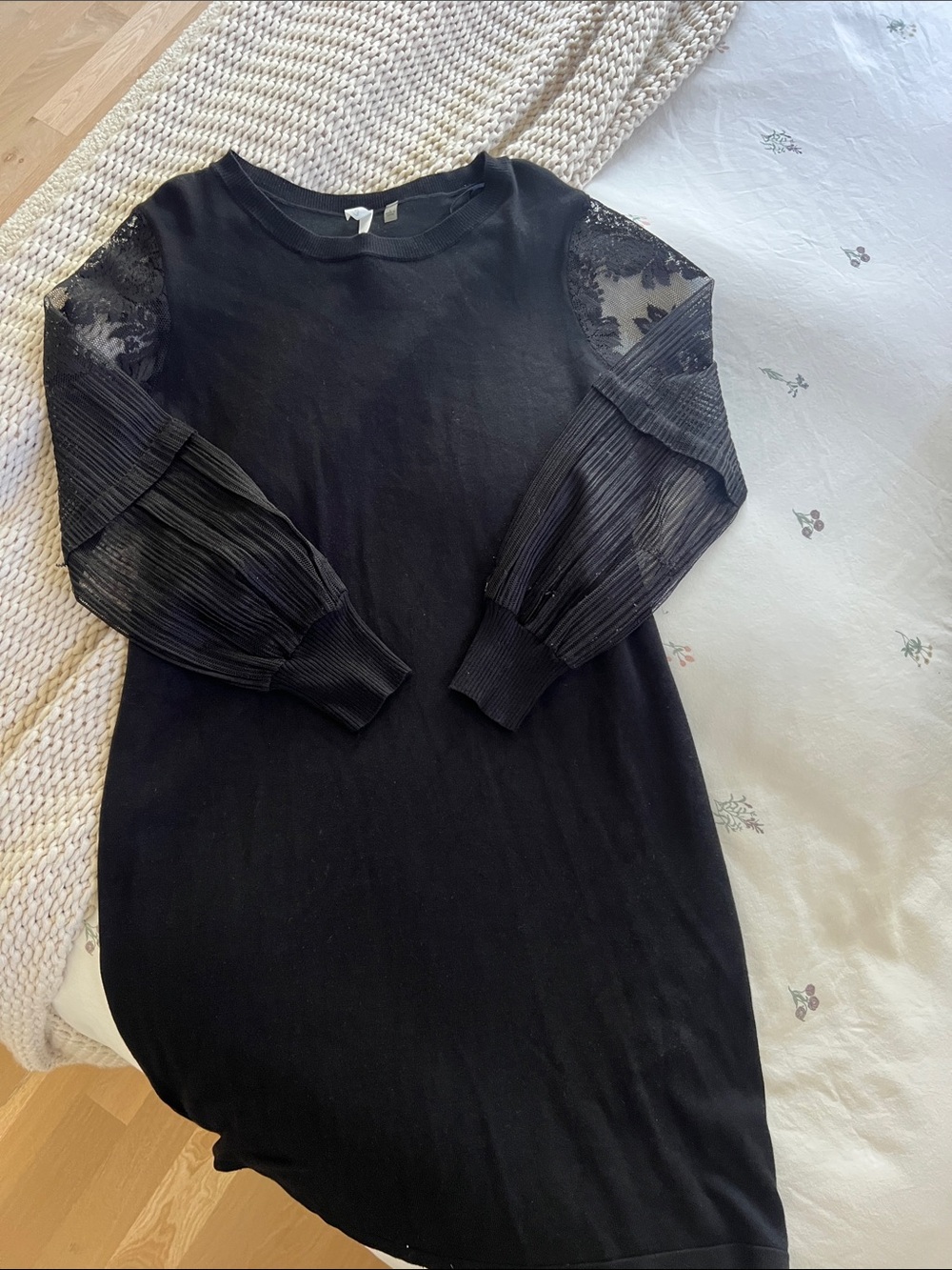 Black Lace-Sleeve Knit Dress - Women
